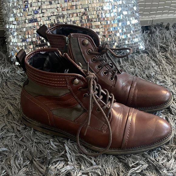 Steve Madden Brown Leather and Green Fabric Boots - Picture 1 of 9